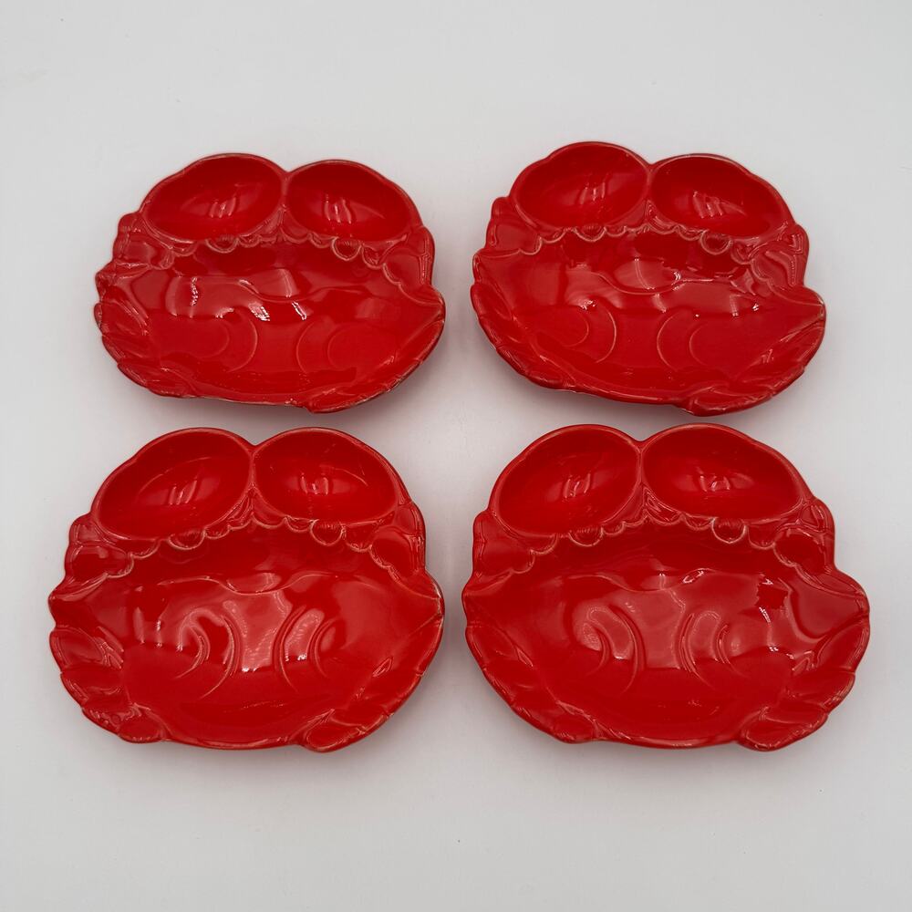 Vintage MCM Crab Plates "Japan" Ceramic Dish Candy Nut Dip Set of 4